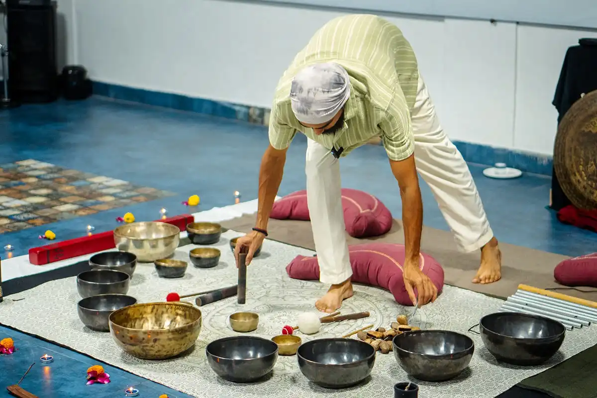 Sound healer with sound bowls